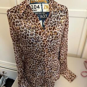 Bcbgmaxazria Women's Leopard Print Button Up Blouse